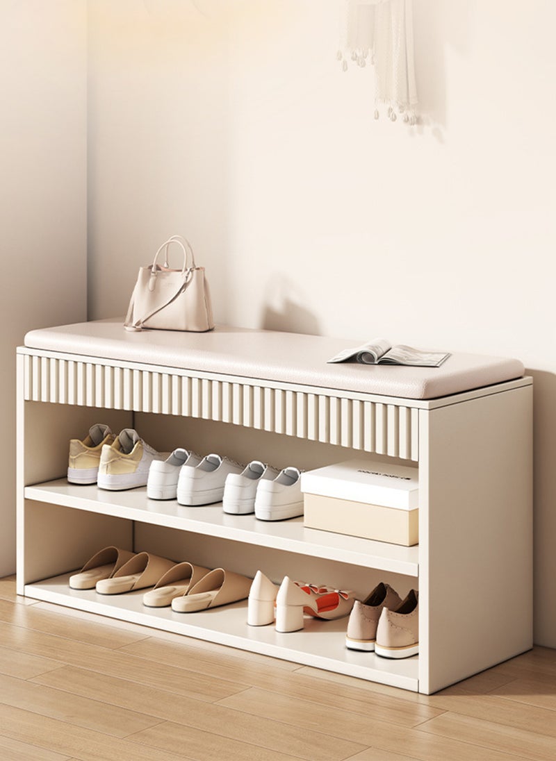 Sharpdo Home Porch Entrance Integrated Shoe Cabinet Bench, Solid Wood Shoe Bench, Soft Cushion 80*30*47CM  - Image 1