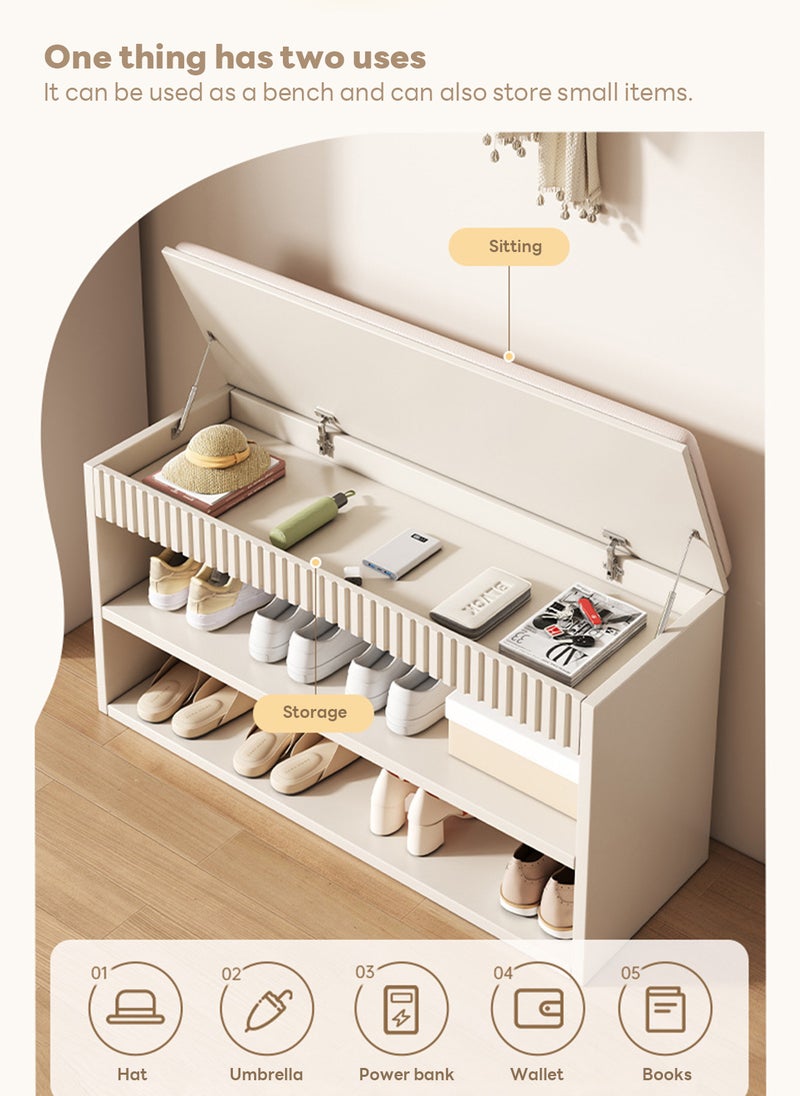 Sharpdo Home Porch Entrance Integrated Shoe Cabinet Bench, Solid Wood Shoe Bench, Soft Cushion 80*30*47CM  - Image 2