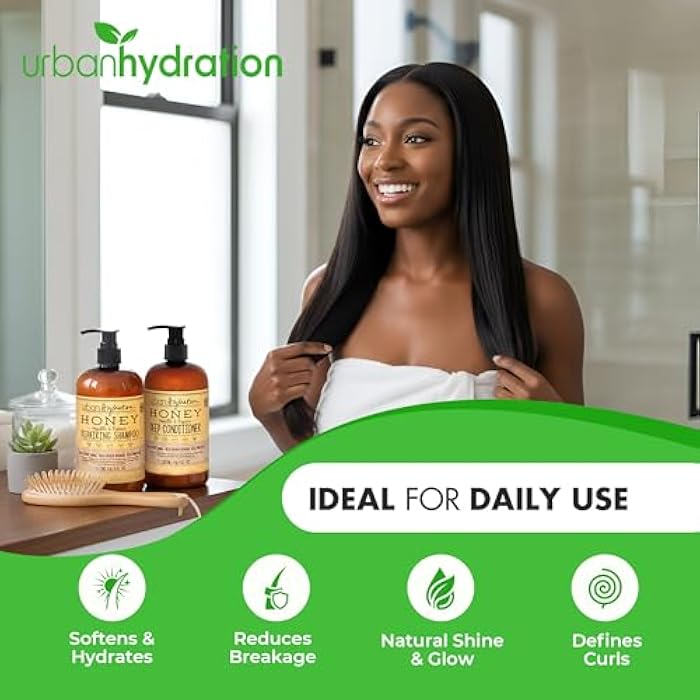 Urban Hydration حزمة الشامبو والبلسم من أوربان هايدريشن بالعسل للصحة والإصلاح | خالي من الكبريتات والبارابين والأصباغ، ينظف ويرطب ويصلح للشعر الصحي واللامع، لجميع أنواع الشعر، 16.9 أونصة سائلة - Image 3