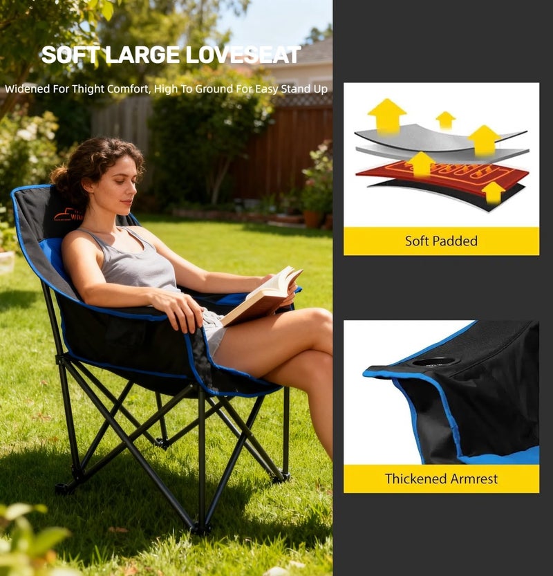 FAIR WIND 2 Pack Oversized Padded Camping Chair Heavy Duty Quad Fold Arm Chair Portable for Outdoor - Support 450LBS, Blue - Image 3