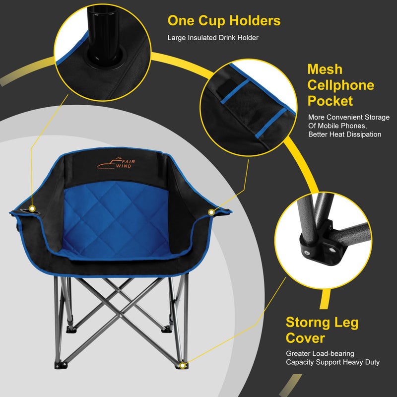 FAIR WIND 2 Pack Oversized Padded Camping Chair Heavy Duty Quad Fold Arm Chair Portable for Outdoor - Support 450LBS, Blue - Image 4
