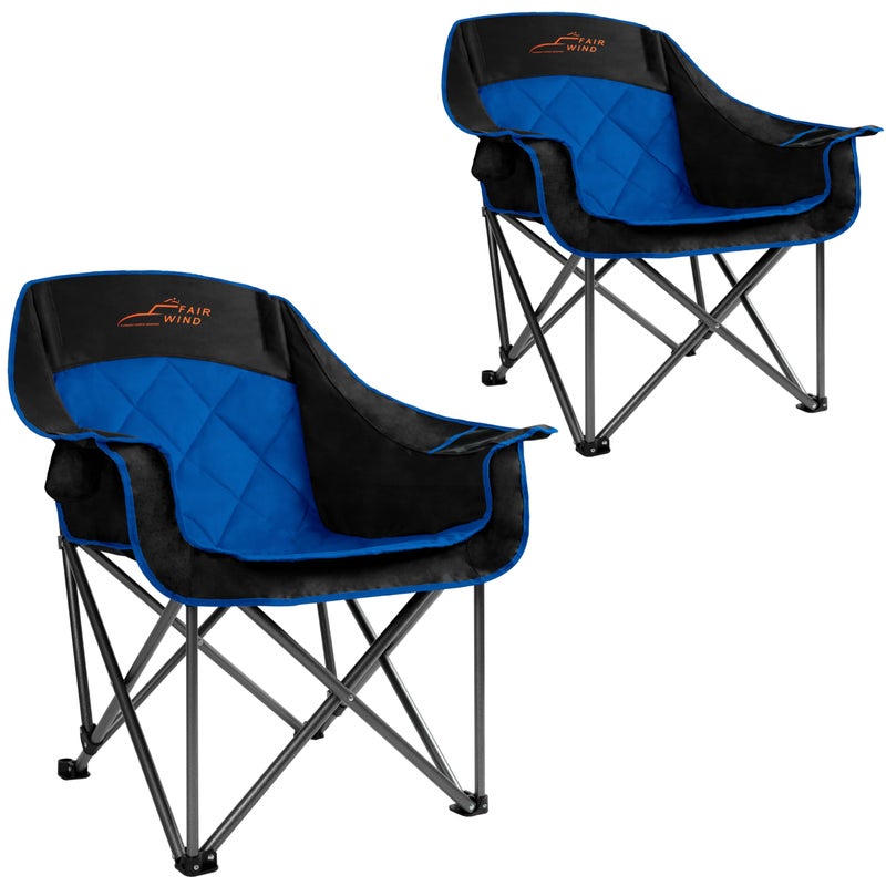 FAIR WIND 2 Pack Oversized Padded Camping Chair Heavy Duty Quad Fold Arm Chair Portable for Outdoor - Support 450LBS, Blue - Image 1