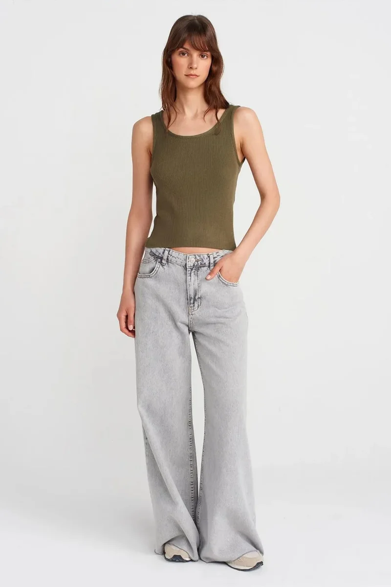 Dilvin Olive Green DILVIN Ribbed Sleeveless Knit Cami Blouse for Women | Best Price UAE
