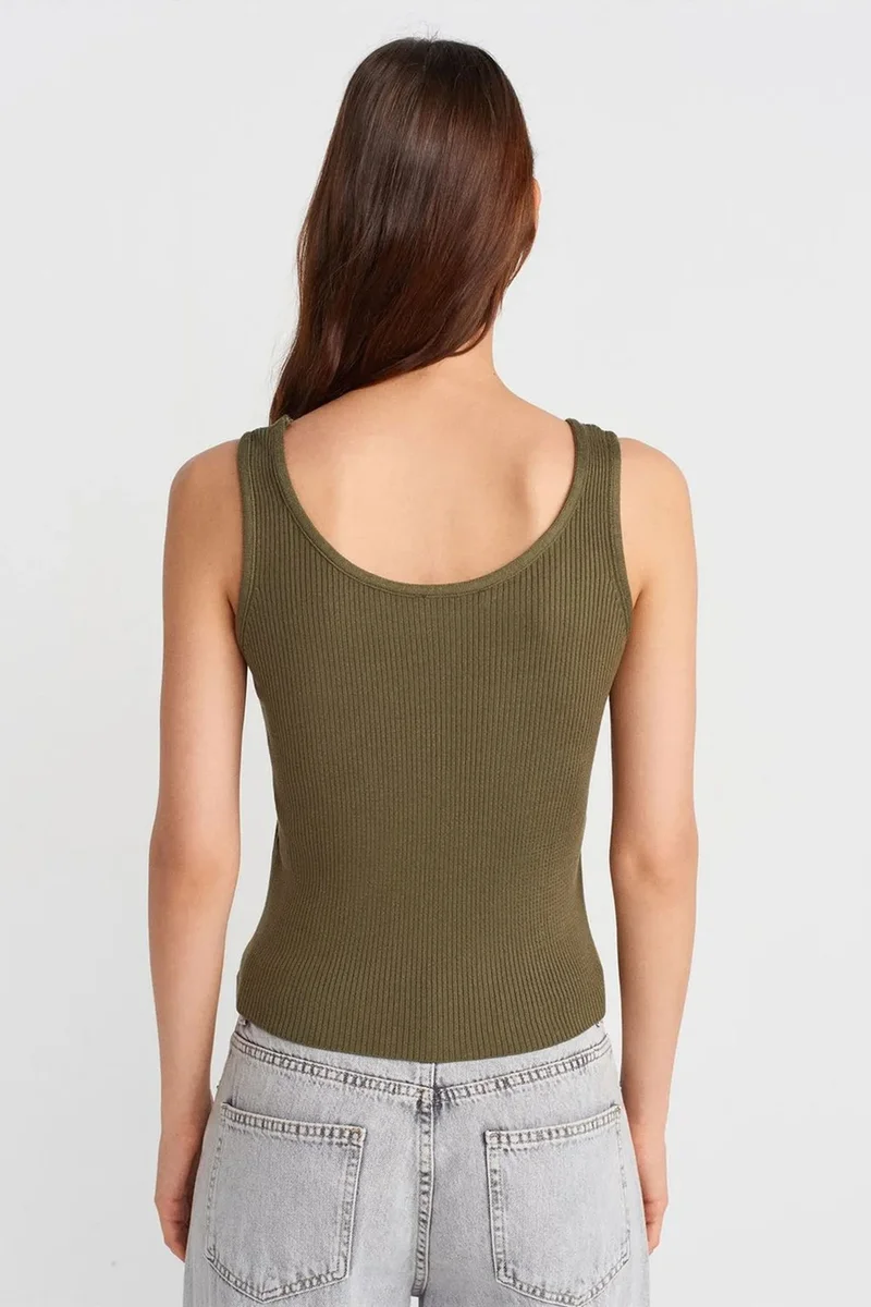 Dilvin Olive Green DILVIN Ribbed Sleeveless Knit Cami Blouse for Women | Best Price UAE