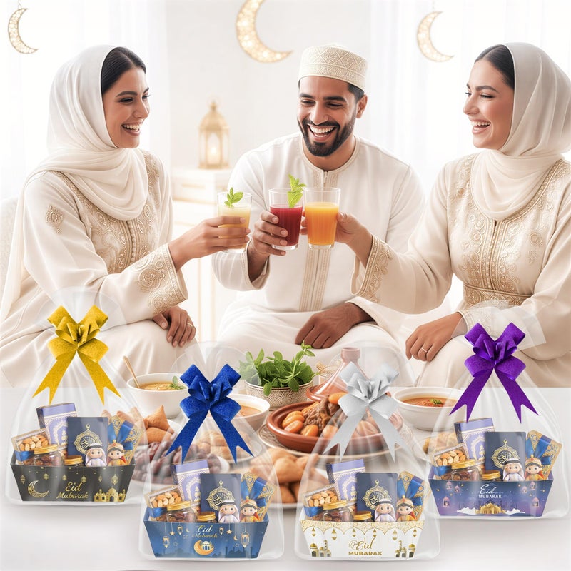 OSNIE Eid Mubarak Gift Bag Empty Baskets - 24 Sets Islamic Eid Gold Lantern and Moon Party Gift Baskets Empty with Cellophane Bags and Ribbons Bows for Festivals Holiday Business Carnival (4 Styles) - Image 5