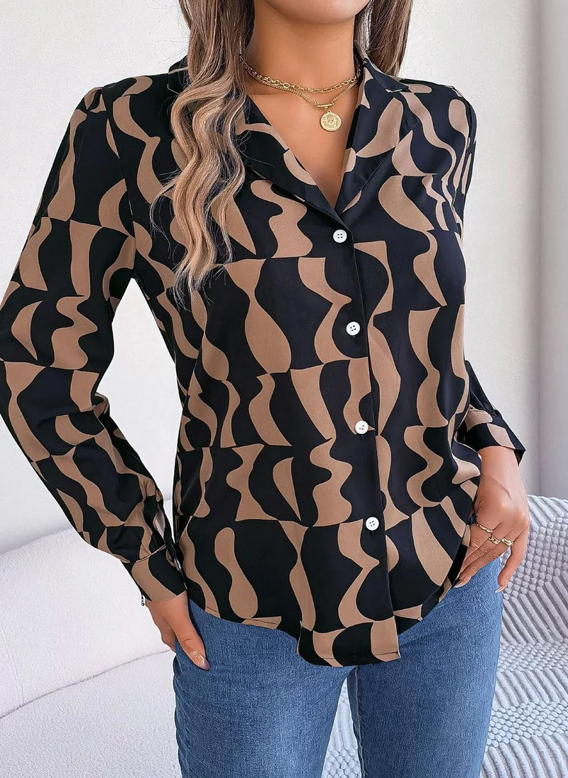 يونيكي Brown Chevron Print Shirt