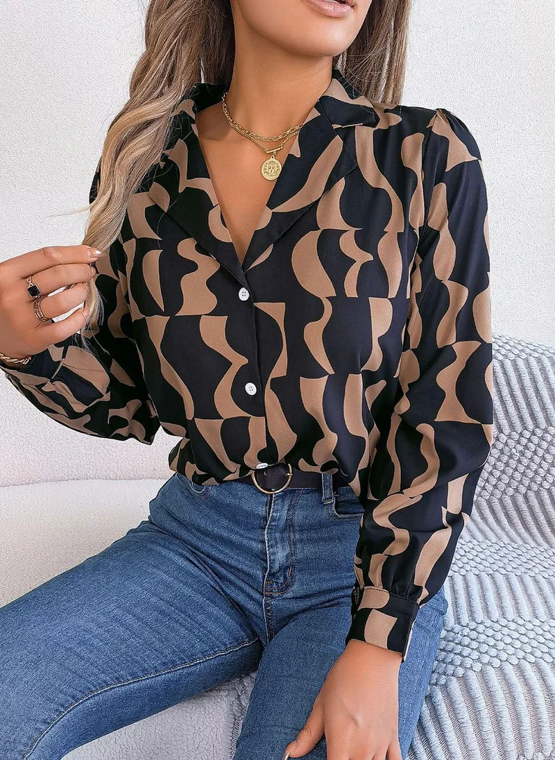 يونيكي Brown Chevron Print Shirt