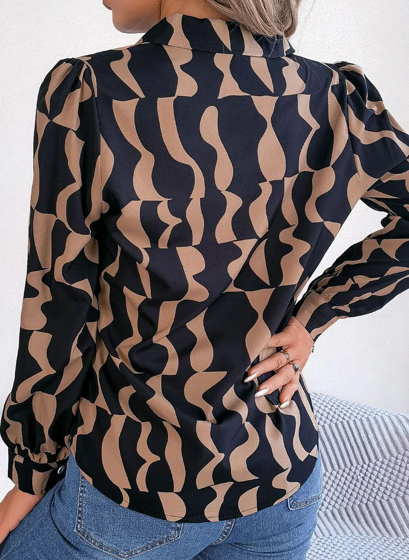 يونيكي Brown Chevron Print Shirt