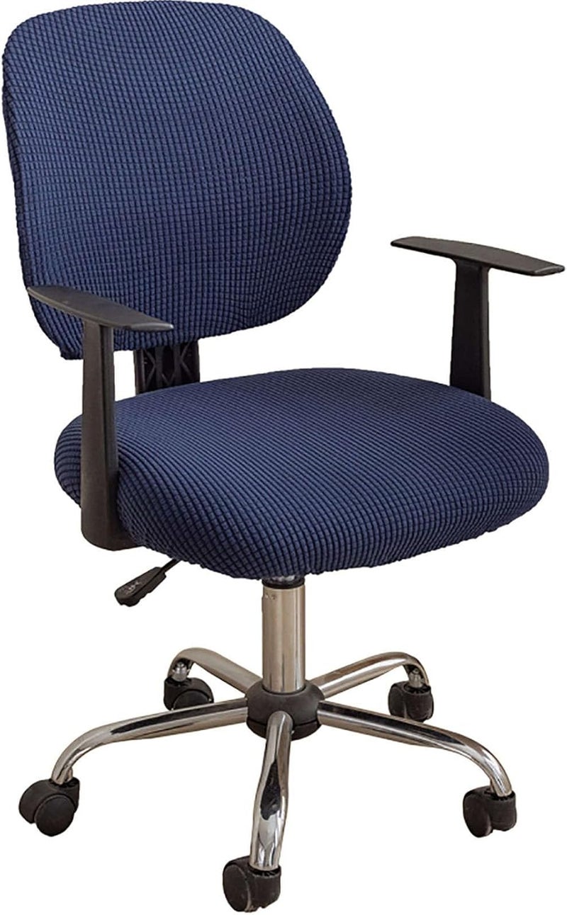Jacquard Office Chair Cover, Stretch Computer Chair Slipcover Removable Rotating Chair Slipcover Seat Cover+Backrest Cover for Universal Rotating Chair-Navy Blue-2 Piece - Image 1