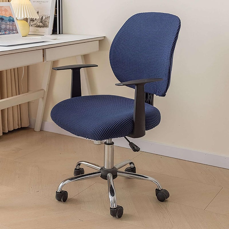 Jacquard Office Chair Cover, Stretch Computer Chair Slipcover Removable Rotating Chair Slipcover Seat Cover+Backrest Cover for Universal Rotating Chair-Navy Blue-2 Piece - Image 2