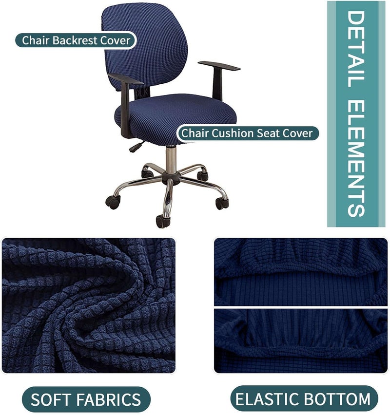 Jacquard Office Chair Cover, Stretch Computer Chair Slipcover Removable Rotating Chair Slipcover Seat Cover+Backrest Cover for Universal Rotating Chair-Navy Blue-2 Piece - Image 5