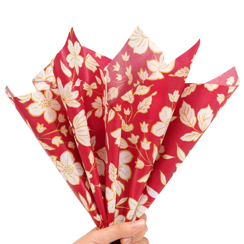 Bobobag 100 Sheets Red Floral Tissue Paper for Gift Bags 20x14 inch Burgundy Gift Wrapping Paper for Bridal Valentines Art Craft Decoration Packing by Bobobag - Image 3