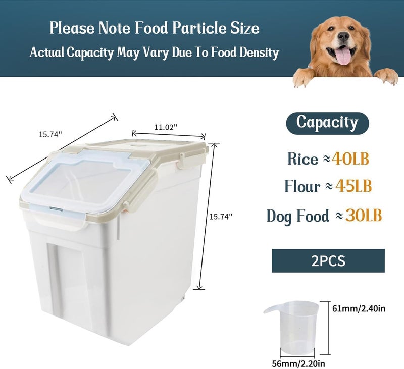 YXQ 50LB Large Flour Storage Container Bin,2 Pack Airtight Plastic with Wheels Seal Locking Lid Dispenser Organizer Bin with Measuring Cup & Scoop for Flour, Rice, Grain 100LBS Total Capacity(Grey) - Image 5