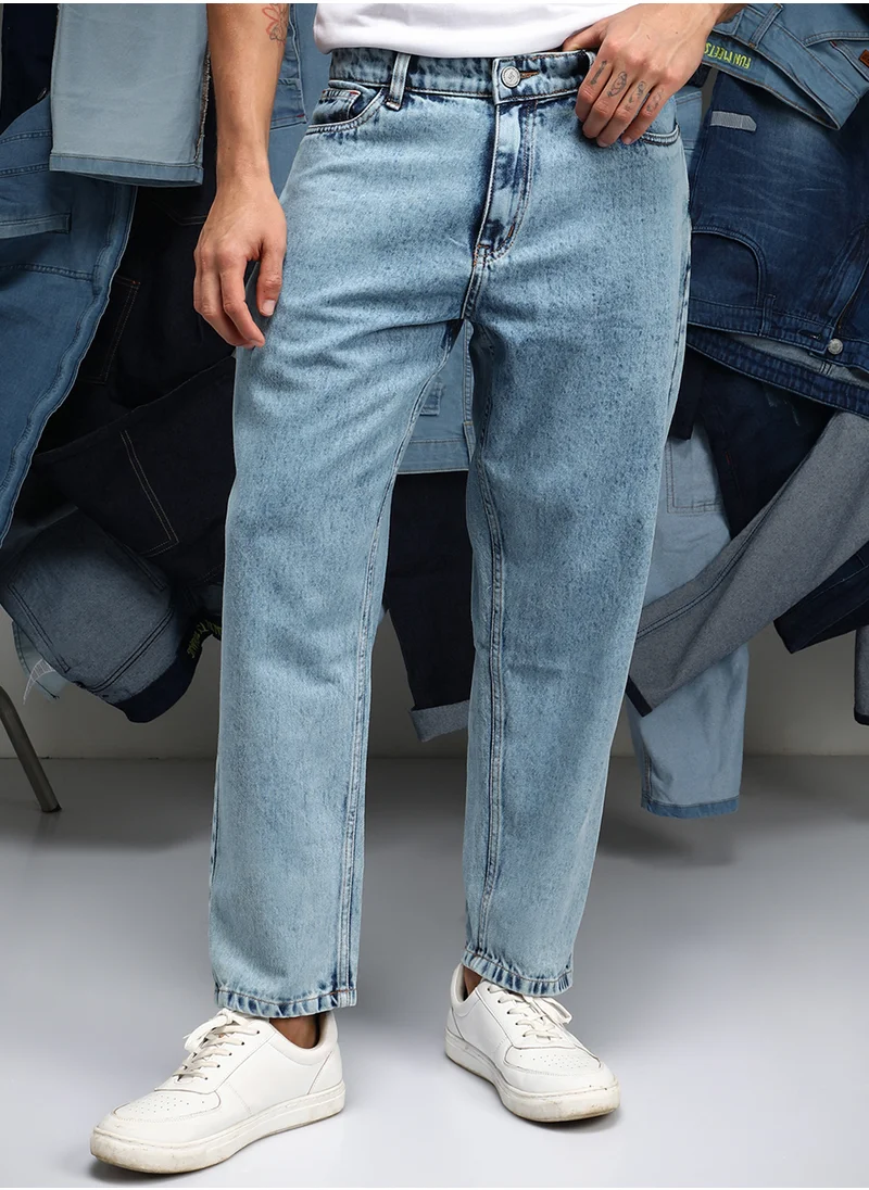 كامبوس سوترا Men's Indigo Blue Acid-Wash Straight-Fit Denim Jeans