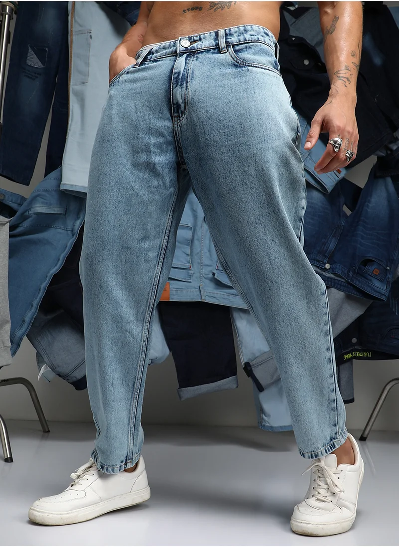 كامبوس سوترا Men's Indigo Blue Acid-Wash Straight-Fit Denim Jeans