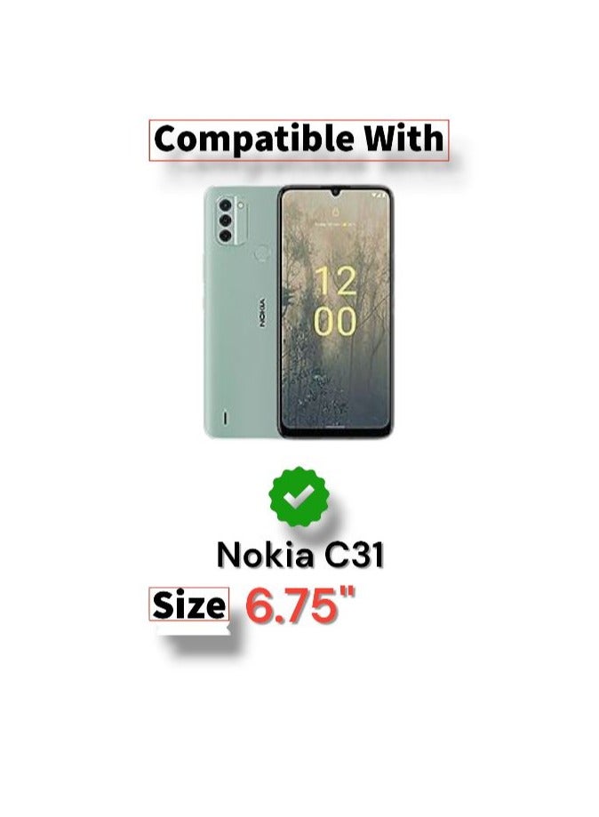 For Nokia C31 Flip Full Leather Wallet Card Slot Case wiith Kickstand,with Strap Magnetic Closure,Two-line design, Included Internal Tpu Silicone Case,Compatible with Nokia C31 (6.75'') (Black)  - Image 5