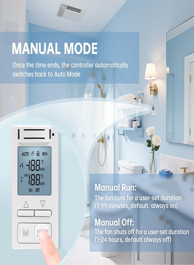 Ortis Smart Humidity Sensor Switch, Ortis Auto Bathroom Fan Control with Real-Time LCD Display, for Bathroom Basement Garage Moisture Protection, Neutral Wire Required - Image 5