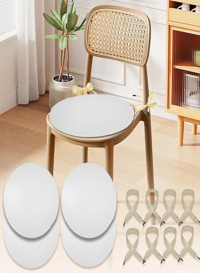 yeload Boho Round Woven Chair Cushions Set of 4 – 15 Inch Cotton Rope Seat Pads with Ties, Reversible Floor Pillows for Dining Chairs, Meditation, Reading Nook, Farmhouse or Classroom Decor (White) - Image 1