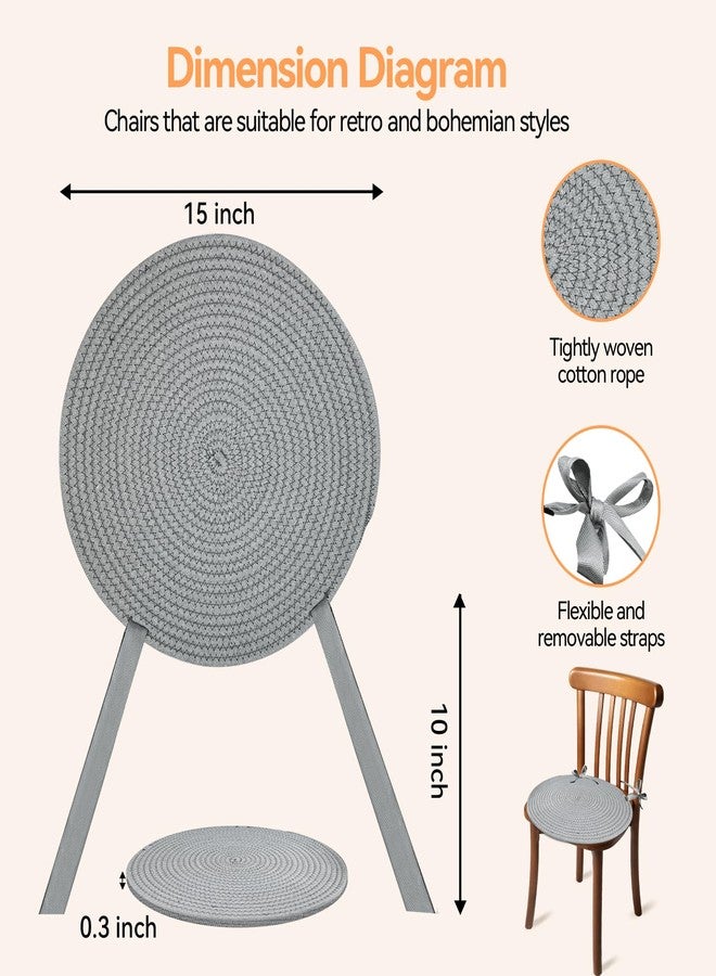 yeload Boho Round Woven Chair Cushions Set of 4 – 15 Inch Cotton Rope Seat Pads with Ties, Reversible Floor Pillows for Dining Chairs, Meditation, Reading Nook, Farmhouse or Classroom Decor (White) - Image 2