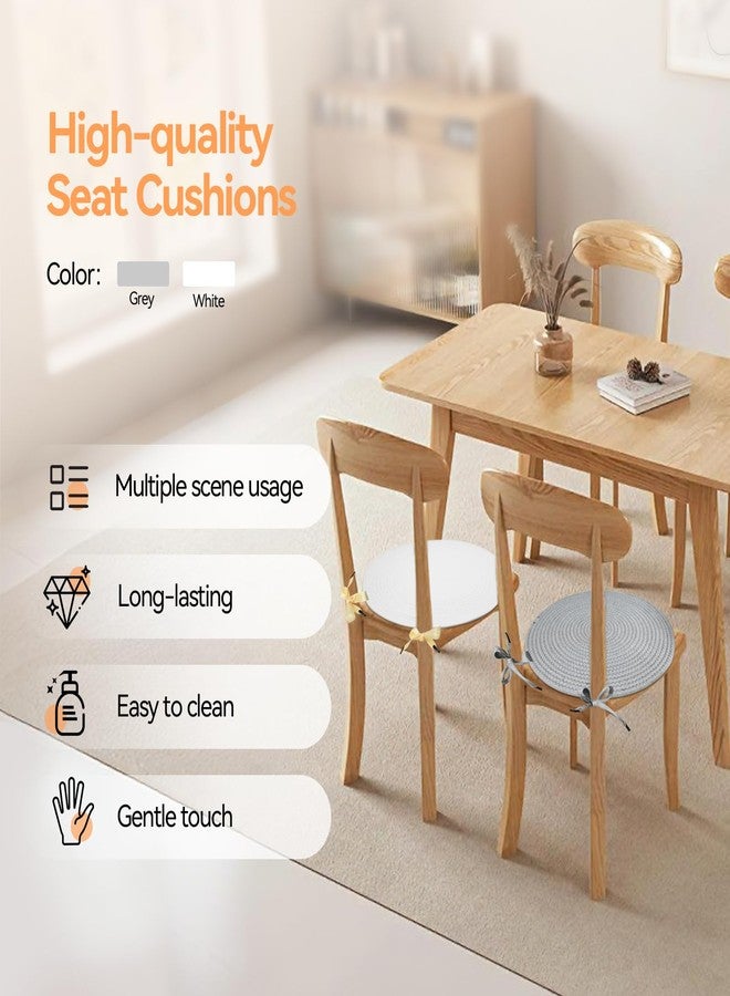 yeload Boho Round Woven Chair Cushions Set of 4 – 15 Inch Cotton Rope Seat Pads with Ties, Reversible Floor Pillows for Dining Chairs, Meditation, Reading Nook, Farmhouse or Classroom Decor (White) - Image 3
