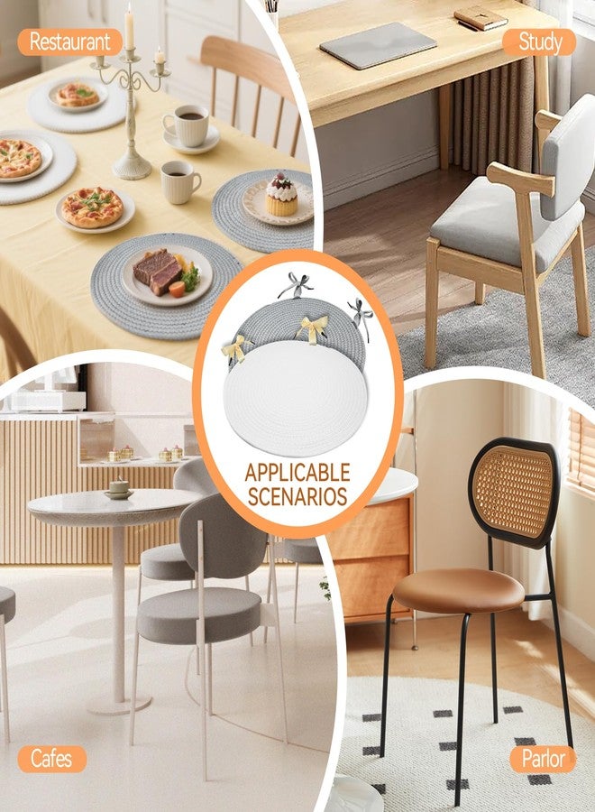 yeload Boho Round Woven Chair Cushions Set of 4 – 15 Inch Cotton Rope Seat Pads with Ties, Reversible Floor Pillows for Dining Chairs, Meditation, Reading Nook, Farmhouse or Classroom Decor (White) - Image 4