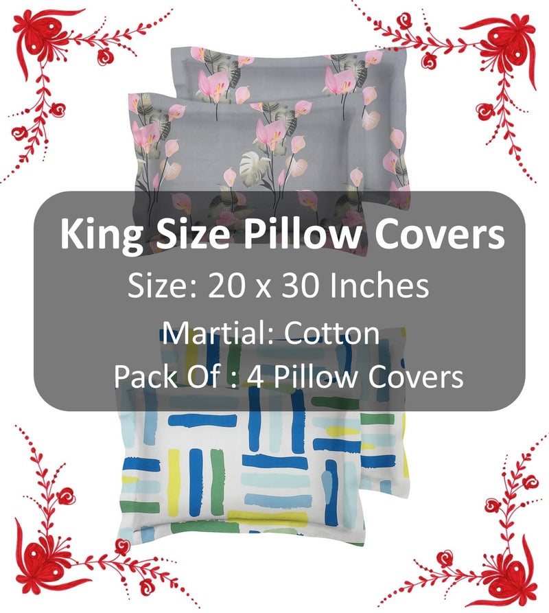 VAS COLLECTIONS® 105 TC Premium Cotton King Size Printed Design Pillow Cover - 20"x30" Inches, Set of 4 Pieces, Multicoloured, - Image 3