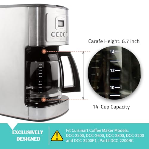 Sendextra 14-Cup Glass Replacement Coffee Carafe Compatible with Cuisinart Coffee Maker Models DCC-2200, DCC-2600, DCC-2800, DCC-3200, and DCC-3200P1, Coffee Pot Decanter Pitcher, Black Handle - Image 3