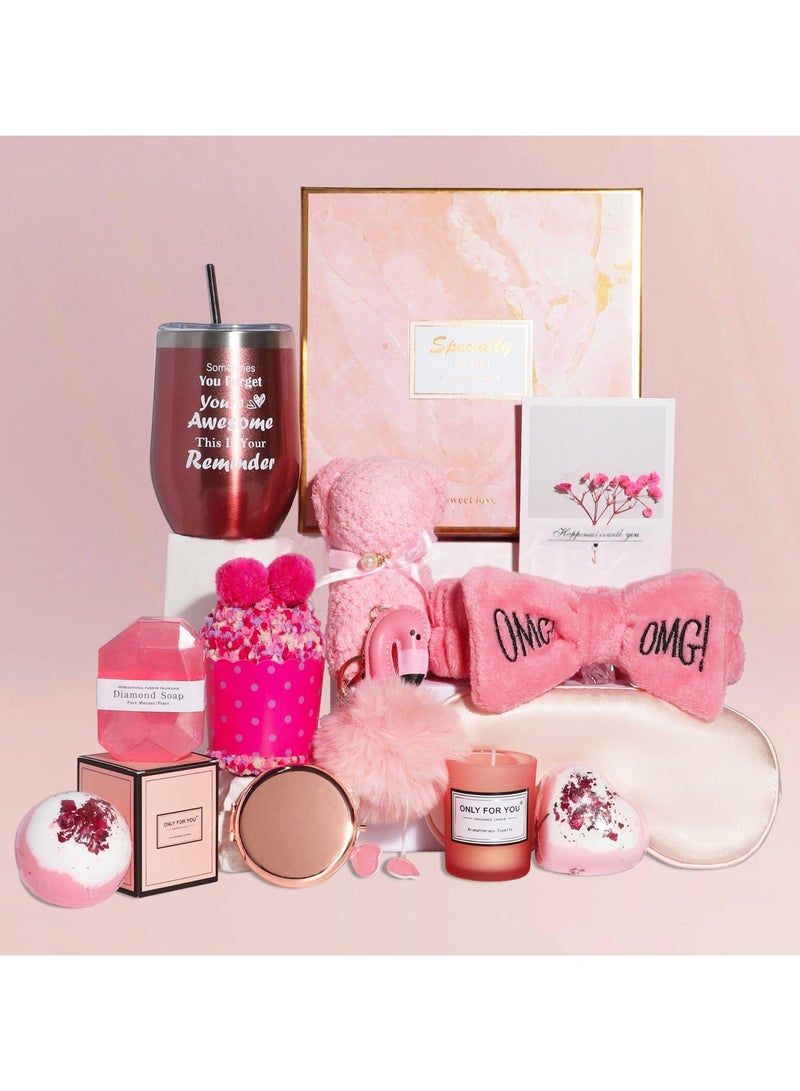 SKT Shiketro Gifts Basket for Women - Birthday Gift Box Set Contains 13 Items Inspirational Gift,Relaxing Spa Care Package for Women Friendship,Friend Gifts for Women - Image 1