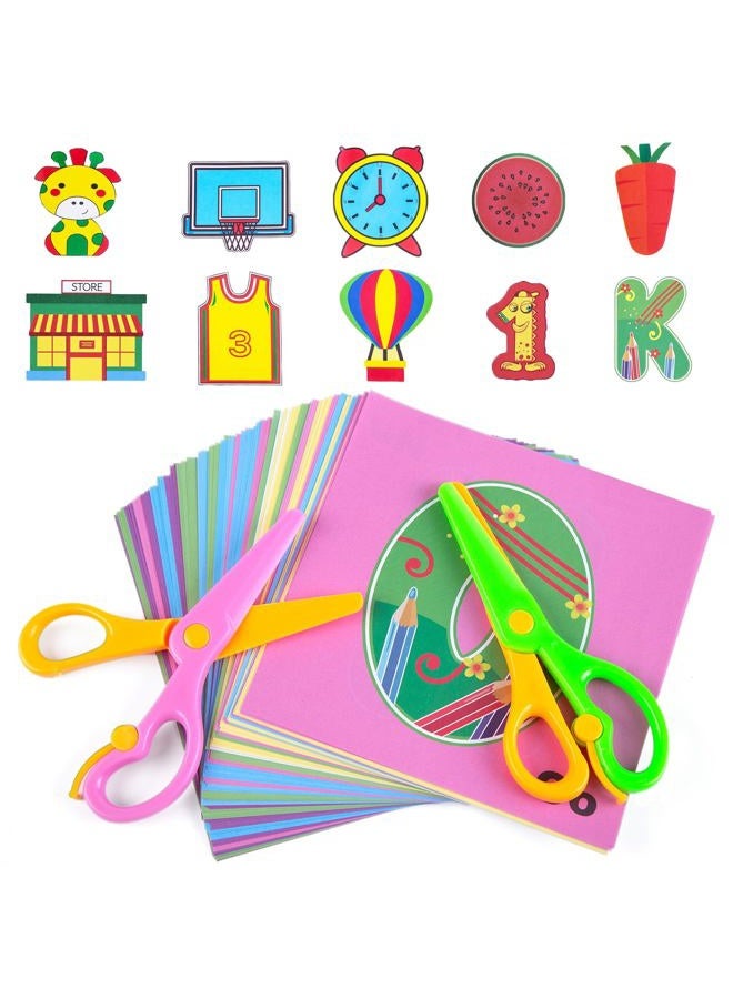 Koogel Toddler Scissors Practice Kit for Ages 3-5, 2 Training Blunt Tip Safety Scissors & 120 Sheets Paper Cutting for Early Preschool Development Tools, Hand-Eye Coordination, Learn to Cut Line Skill - Image 1