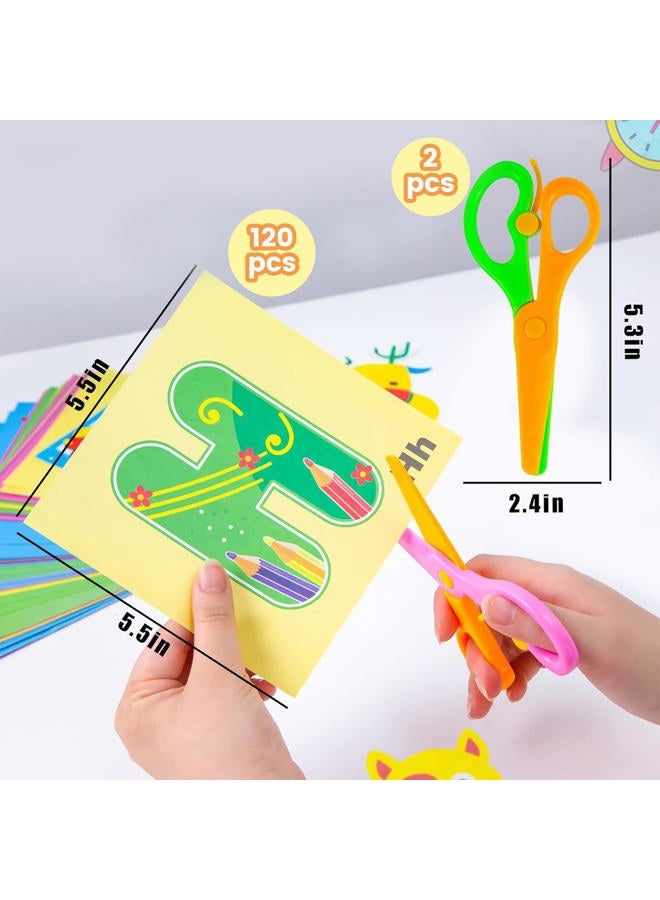 Koogel Toddler Scissors Practice Kit for Ages 3-5, 2 Training Blunt Tip Safety Scissors & 120 Sheets Paper Cutting for Early Preschool Development Tools, Hand-Eye Coordination, Learn to Cut Line Skill - Image 5