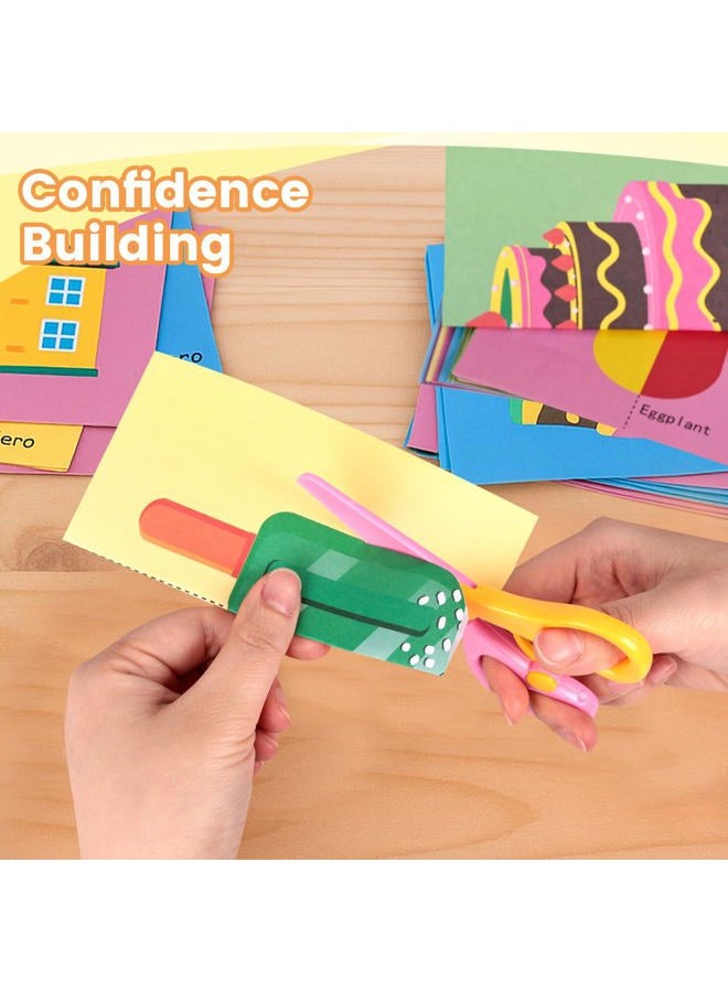 Koogel Toddler Scissors Practice Kit for Ages 3-5, 2 Training Blunt Tip Safety Scissors & 120 Sheets Paper Cutting for Early Preschool Development Tools, Hand-Eye Coordination, Learn to Cut Line Skill - Image 3