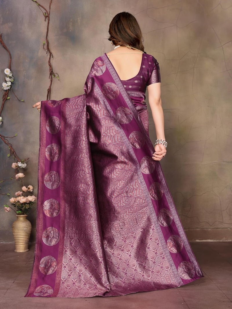 Sidhidata Women's Jacquard Kanjeevaram Banarasi Silk Saree with Zari Woven Design and Unstitched Blouse Piece - Image 4