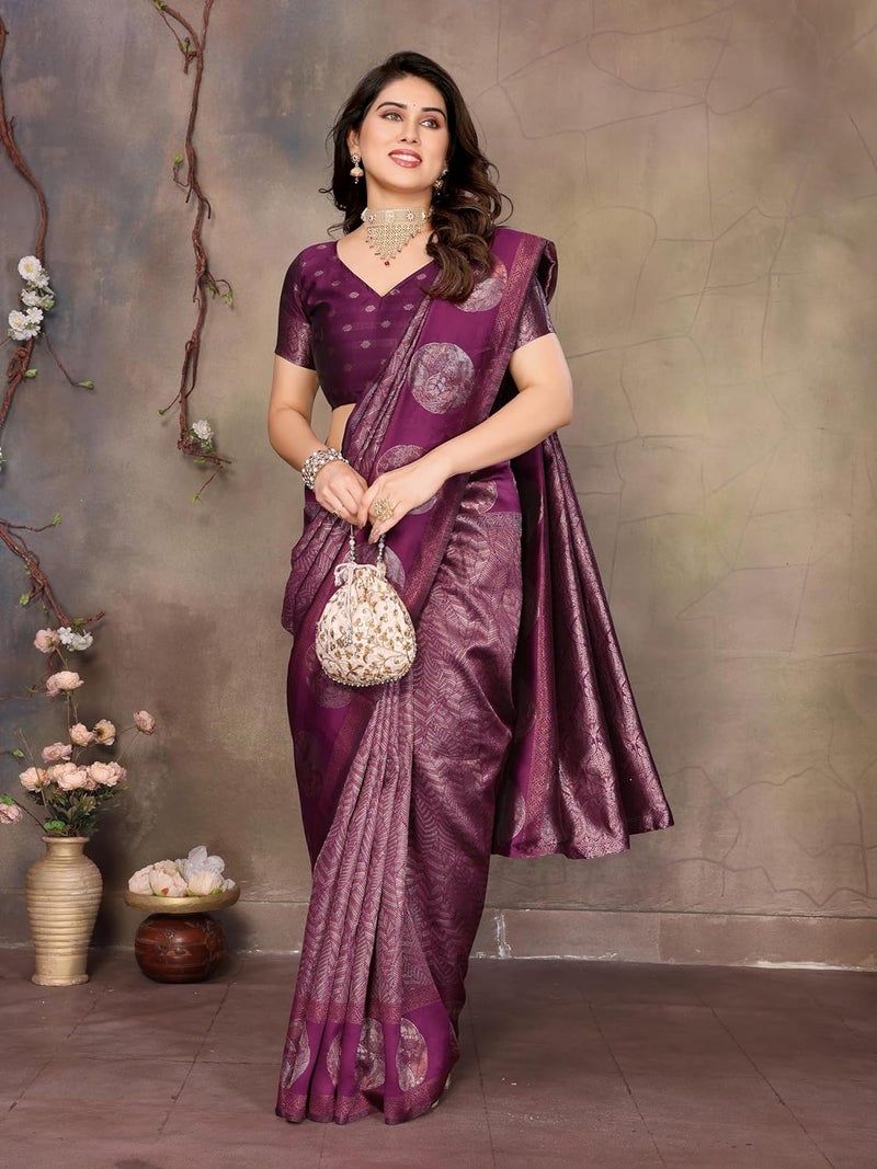 Sidhidata Women's Jacquard Kanjeevaram Banarasi Silk Saree with Zari Woven Design and Unstitched Blouse Piece - Image 3
