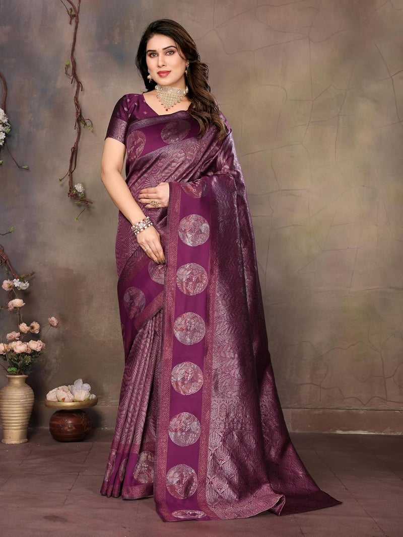 Sidhidata Women's Jacquard Kanjeevaram Banarasi Silk Saree with Zari Woven Design and Unstitched Blouse Piece - Image 2