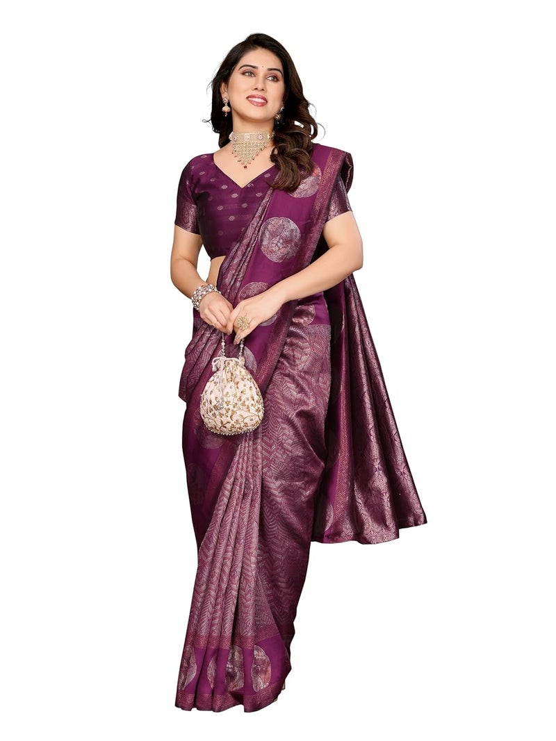 Sidhidata Women's Jacquard Kanjeevaram Banarasi Silk Saree with Zari Woven Design and Unstitched Blouse Piece - Image 1