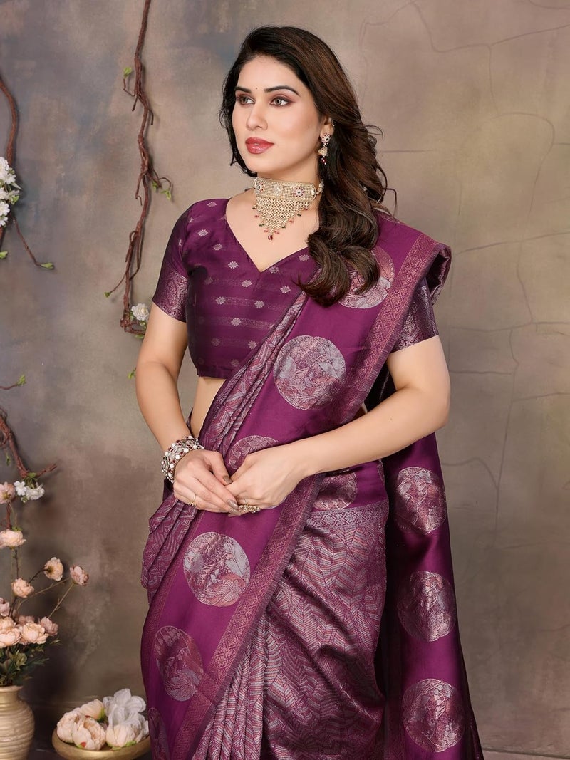 Sidhidata Women's Jacquard Kanjeevaram Banarasi Silk Saree with Zari Woven Design and Unstitched Blouse Piece - Image 5
