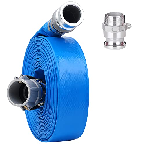 Geowaky 1-1/2" x 50ft PVC Lay Flat Discharge Hose With Aluminum Camlock C & E Fittings, Cam Lock Fitting Type F included, Heavy Duty Reinforced Pump Backwash Hose Assembly - Image 1