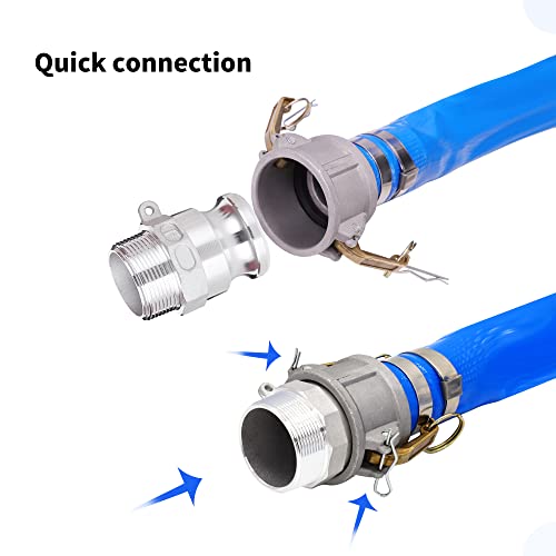 Geowaky 1-1/2" x 50ft PVC Lay Flat Discharge Hose With Aluminum Camlock C & E Fittings, Cam Lock Fitting Type F included, Heavy Duty Reinforced Pump Backwash Hose Assembly - Image 5