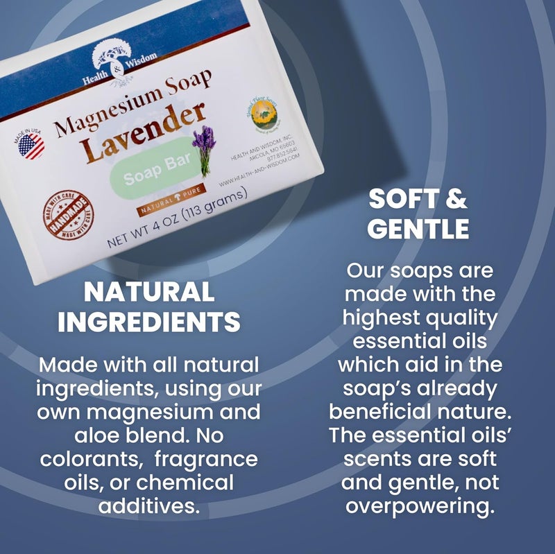 Health and Wisdom Magnesium Soap Bar Bar Soap Magnesium Body Wash All Natural Soap Bar Magnesium Bar Magnesium Shower Magnesium Oil Bath Soap Bars Lavender Soap Bars Lavender 4 Ounce - Image 3