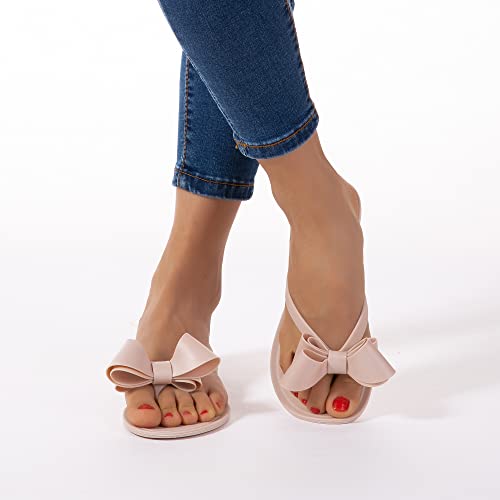 Mtzyoa Women Flip Flops Nude Size 7 Bow Flat Sandals Beach Jelly Cute Rain Ladies Summer Casual Waterproof - Image 3
