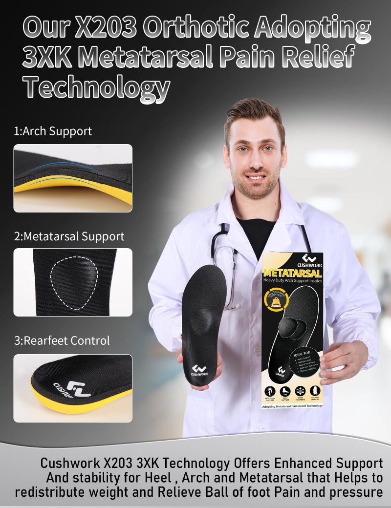 Cushwork Metatarsalgia and Morton's Neuroma Insoles for Ball of Foot Pain, Plantar Fasciitis, Metatarsal Pain Relief, All Day Comfort Arch Support Orthotic Shoe Inserts for Men Women-A - Image 5