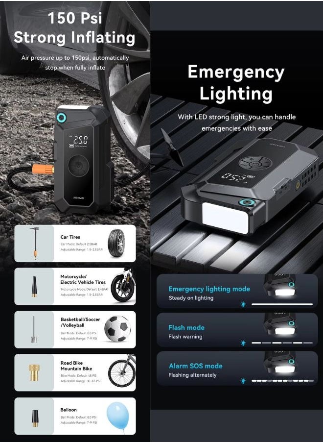 Jump Starter Batteries Portable Emergency Tool 8000mah Battery Power Bank 12V Car Jump Starter with air Compressor Inflator