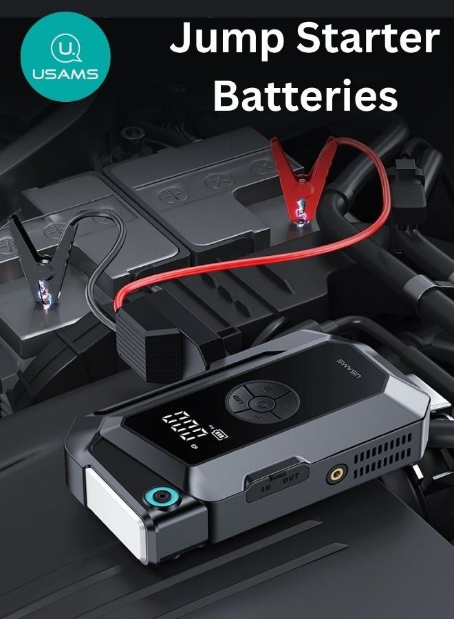 Usams Multi Function Car Jump Starter & Power Bank with Built-In Air Compressor, 8000mAh Portable Emergency Battery Pack, 1000A Peak 12V Jump Starter for Cars, SUVs & Diesel Engines, LED Flashlight, Type-C & USB-A Charging, Compact Heavy-Duty Multi-Function Jump Starter - Image 1