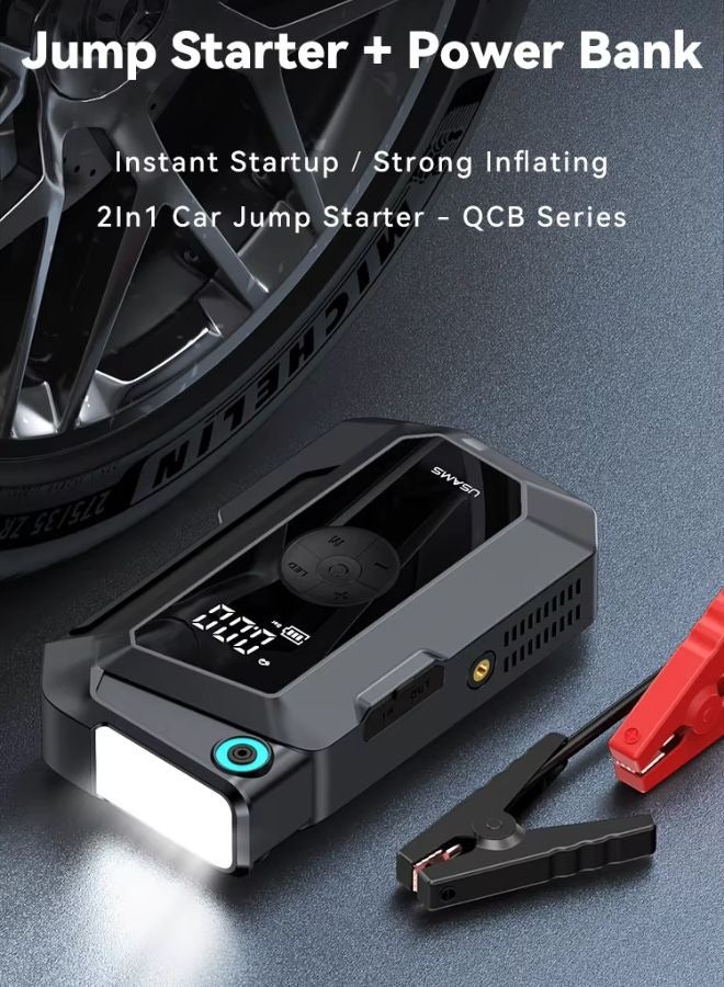 Usams Multi Function Car Jump Starter & Power Bank with Built-In Air Compressor, 8000mAh Portable Emergency Battery Pack, 1000A Peak 12V Jump Starter for Cars, SUVs & Diesel Engines, LED Flashlight, Type-C & USB-A Charging, Compact Heavy-Duty Multi-Function Jump Starter - Image 3