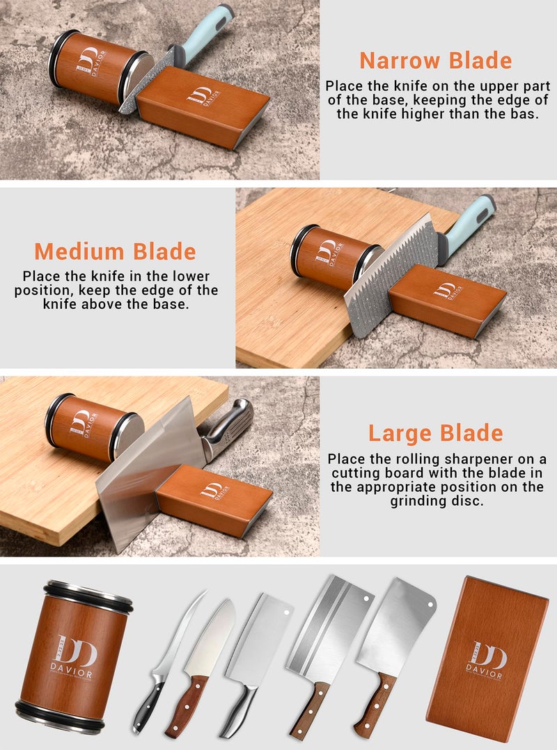Davior Rolling Knife Sharpener Kit with Diamond Discs, 15Â° & 20Â° Multi Angle Magnetic Knife Sharpener Roller Tool for Kitchen and Pocket Knives, Finger Protector, Leather Strop & Carry Bag - Image 5