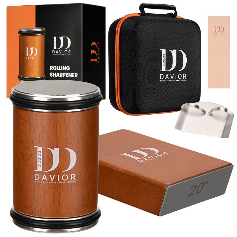 Davior Rolling Knife Sharpener Kit with Diamond Discs, 15Â° & 20Â° Multi Angle Magnetic Knife Sharpener Roller Tool for Kitchen and Pocket Knives, Finger Protector, Leather Strop & Carry Bag - Image 1