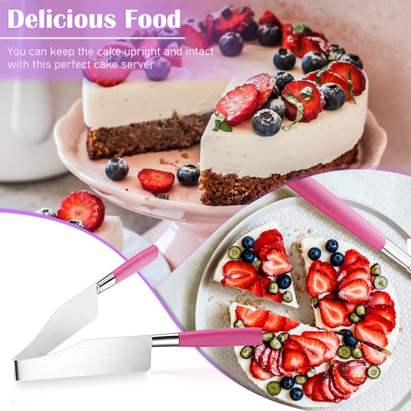 Perthlin 2 Pieces 2 Pieces Cake Cutter Stainless Steel Cake Knife Slicer and Cutter Server with Double Handle for Wedding Birthday Party Desserts Pastry Pizza Pie Divider Slicing Tool (Rose Red) - Image 5