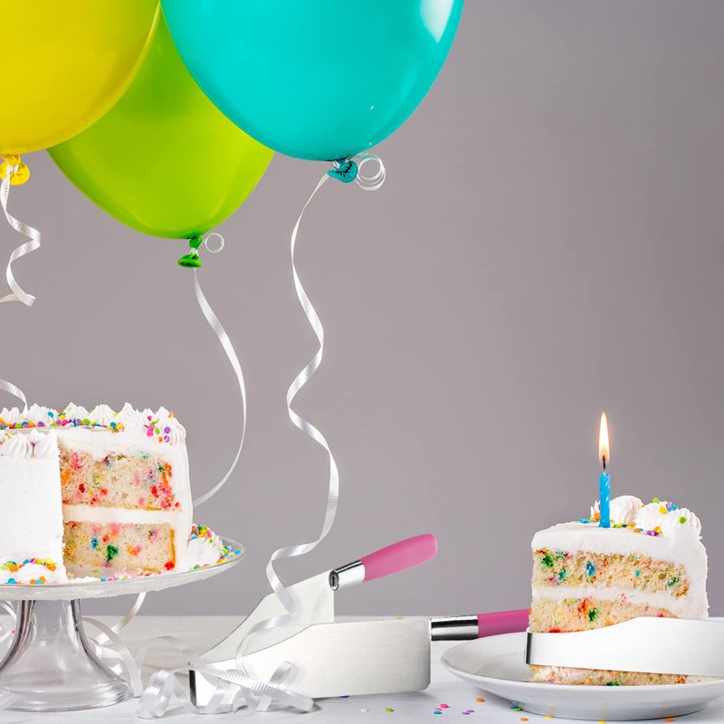 Perthlin 2 Pieces 2 Pieces Cake Cutter Stainless Steel Cake Knife Slicer and Cutter Server with Double Handle for Wedding Birthday Party Desserts Pastry Pizza Pie Divider Slicing Tool (Rose Red) - Image 4