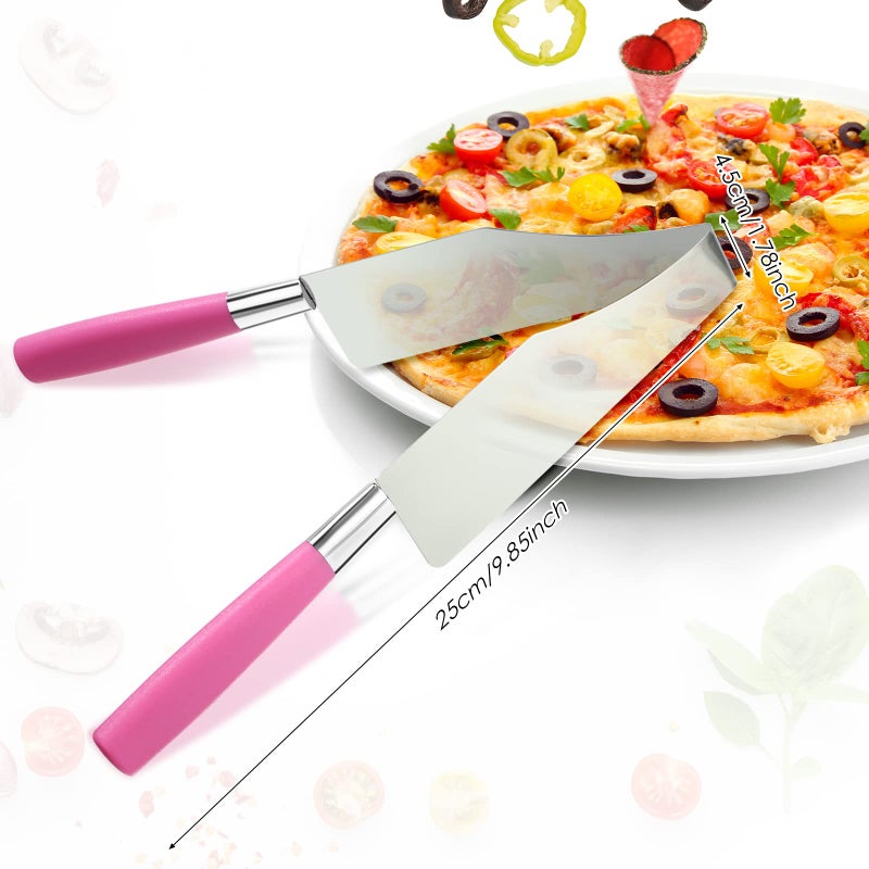 Perthlin 2 Pieces 2 Pieces Cake Cutter Stainless Steel Cake Knife Slicer and Cutter Server with Double Handle for Wedding Birthday Party Desserts Pastry Pizza Pie Divider Slicing Tool (Rose Red) - Image 2