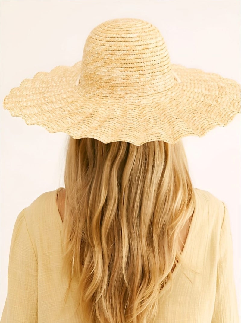 Tezzgelsin Women's Vintage Wavy Ruffles Model Handmade Organic Straw Hat  - Image 2